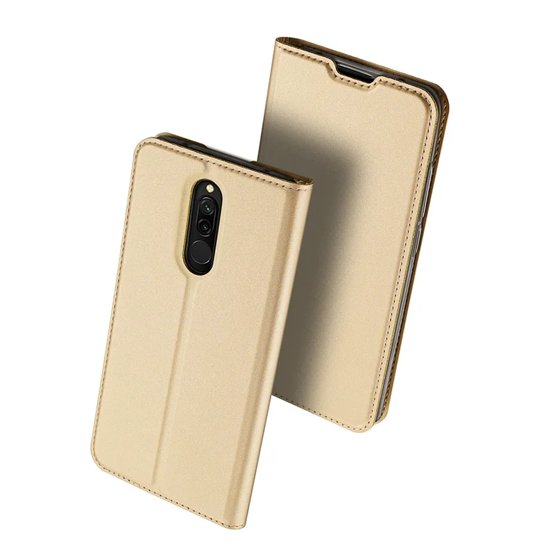 Чехол-книжка для Xiaomi mi Red mi 8, чехол-кошелек с подставкой из искусственной кожи и ТПУ, мягкий чехол-бампер, держатель для кредитных карт, чехол для телефона - Цвет: Golden