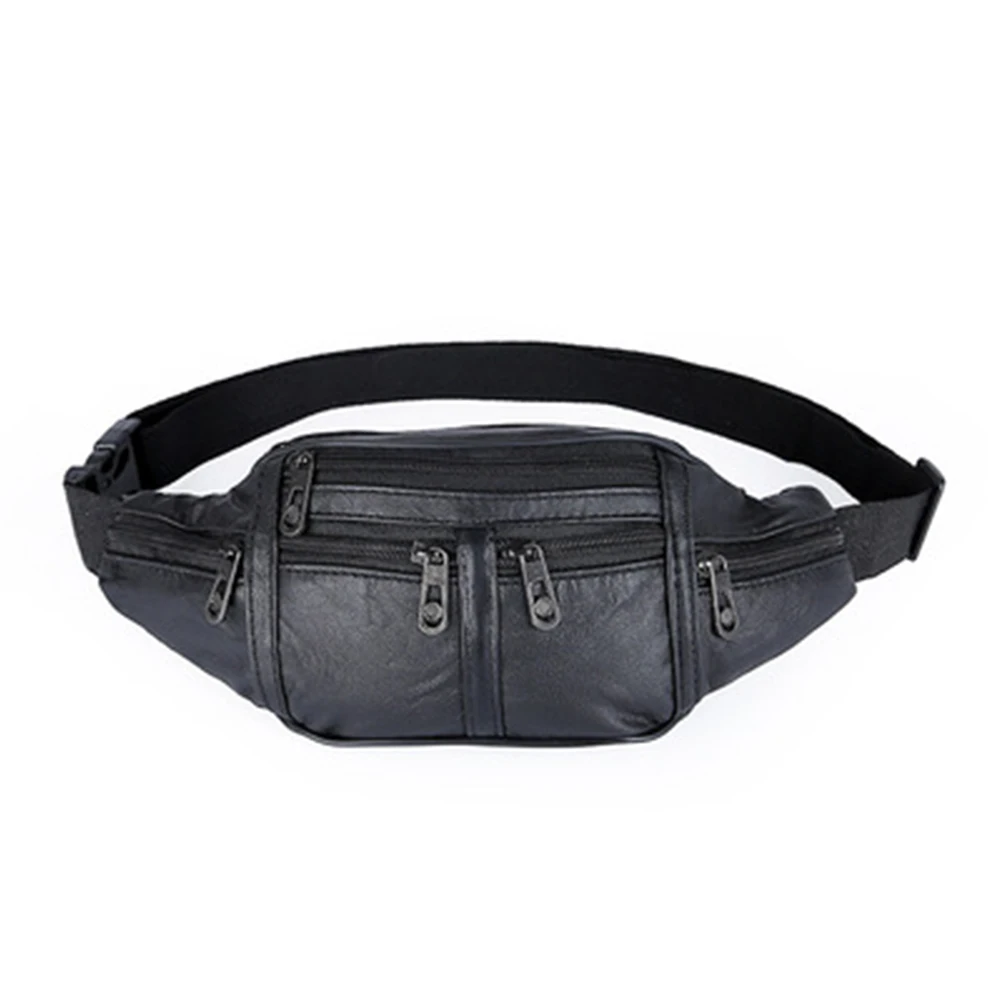 

New Men Fanny Pack Multifunctional PU Leather Waist Bag Travel Money Belt Phone Pouch Black Male Leisure Bag