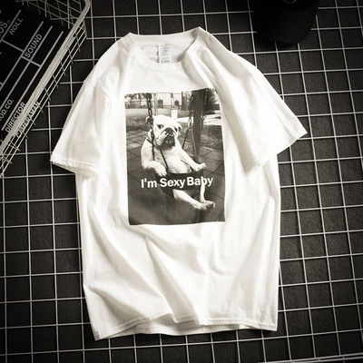 

han Men's Trendy Summer Dog Print T-shirt Short Sleeve Large Size Loose Half Sleeve