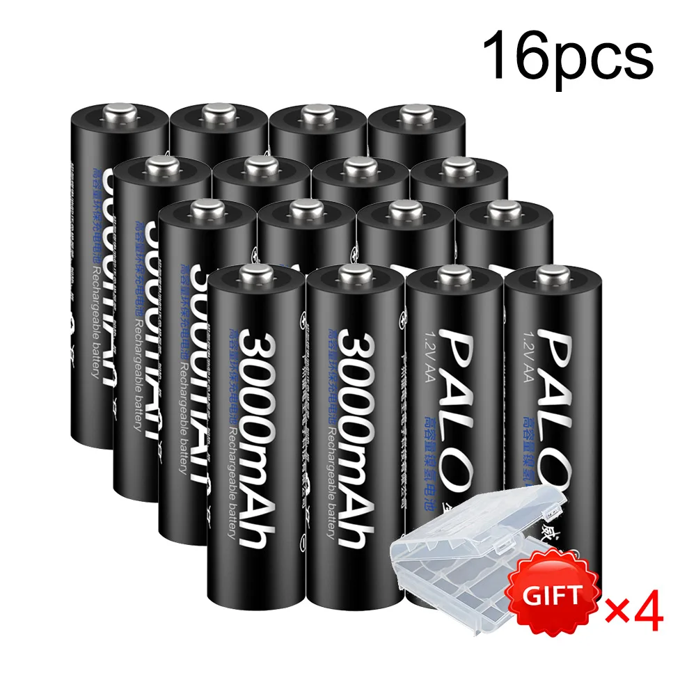 16pcs PALO 4 шт./лот AA Аккумуляторная батарея AA Ni-MH 3000mAh 1,2 V Ni-MH 2A батареи recargables батарея для камеры игрушки - Цвет: 16pcs