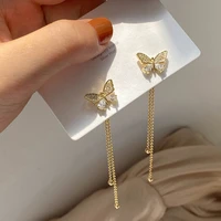 fashion bow long tassel earrings simple crystal butterfly pendant earrings charm womens party jewelry anniversary gift
