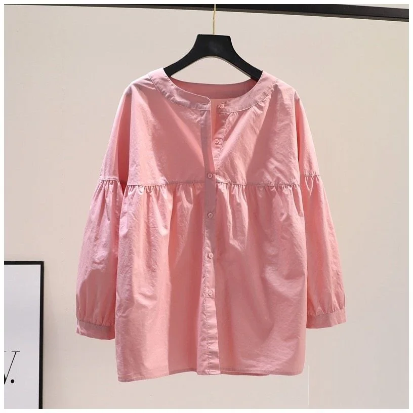 Primavera Outono Oversized Mulheres Algodão Camisas Casuais Nova Chegada 2021 Estilo Simples Cor Sólida Solto Feminino Manga Longa