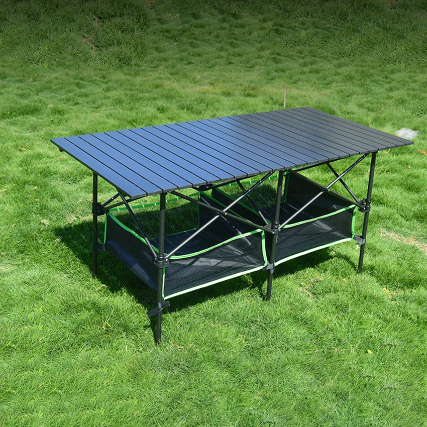

Camping Picnic Table with Storage Net Bags Waterproof Outdoor Folding Table Aluminium Alloy Durable Folding Table Desk 140*70cm