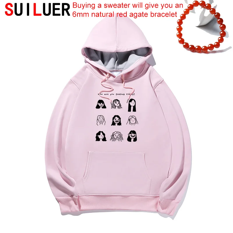 

Hand Painted What Kind Of Expression Do You Like Printed Women Fleece Cotton Hoodies For Lady Girls Sports Sweatshirts SL-8450