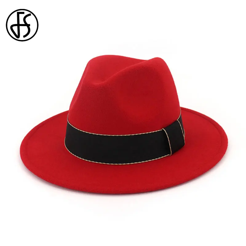 Женская шляпа с широкими полями FS лентой модный топ джазовая Кепка унисекс