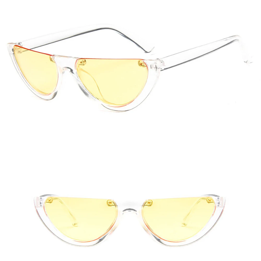 

Fashion Half Frame Non-degree Plastic Frame Sunglasses Black Yellow Flat Lens Sun Protective Glasses Spectacles Eyeglasses