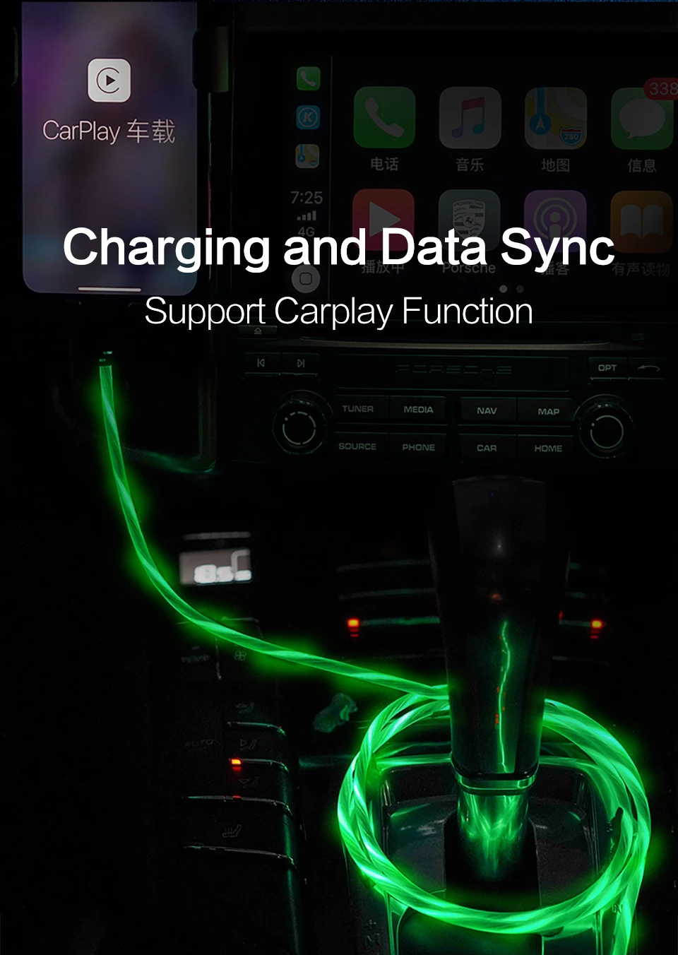 Power4 с подсветкой Micro USB C зарядный кабель для iPhone samsung Led usb type-C зарядный провод для Lightning Apple светящийся кабель