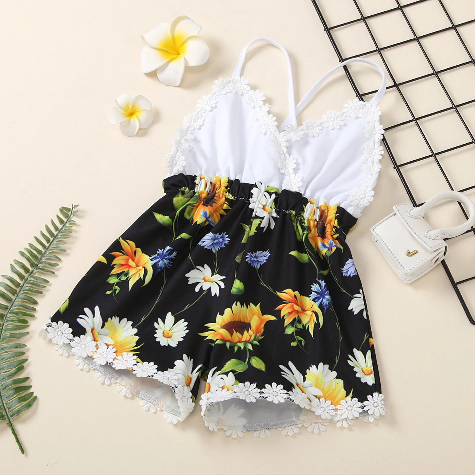 

6M-3Years Toddler Baby Girls Clothes Sleeveless Sunflower Printed Romper Backless Sunsuit Clothes Jumpsuit Bodysuit Infant Girls