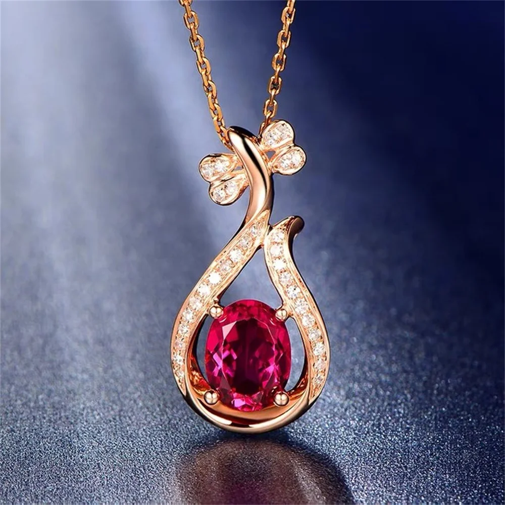 

Luxury Ruby Crystal Ladies Necklace Clavicle Chain Cat Sun Heart-shaped Red Stone Exquisite Necklace For Women Female Jewelry