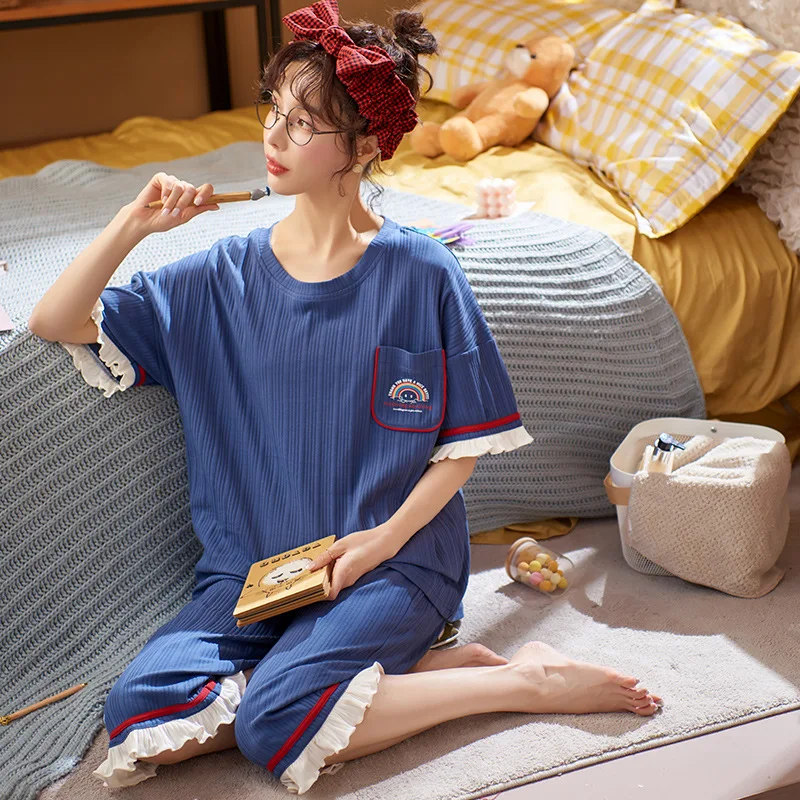 

2021 mais tamanho pijamas femininos algodo pijamas terno casa roupas pijamas mujer vero pijamas femme camisola panturrilha