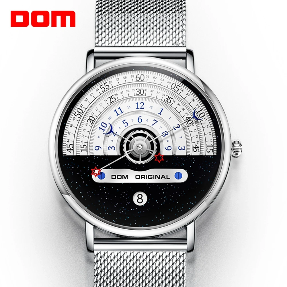 DOM Fashion Watch Men's Quartz Watches Ultra Thin Water Resistant Wristwatch For Man Stainless Steel Mesh Belt Mens Clock