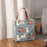 functional pattern cooler lunch bag portable insulated canvas cute cat lunch bag thermal food picnic lunch bags for women kids