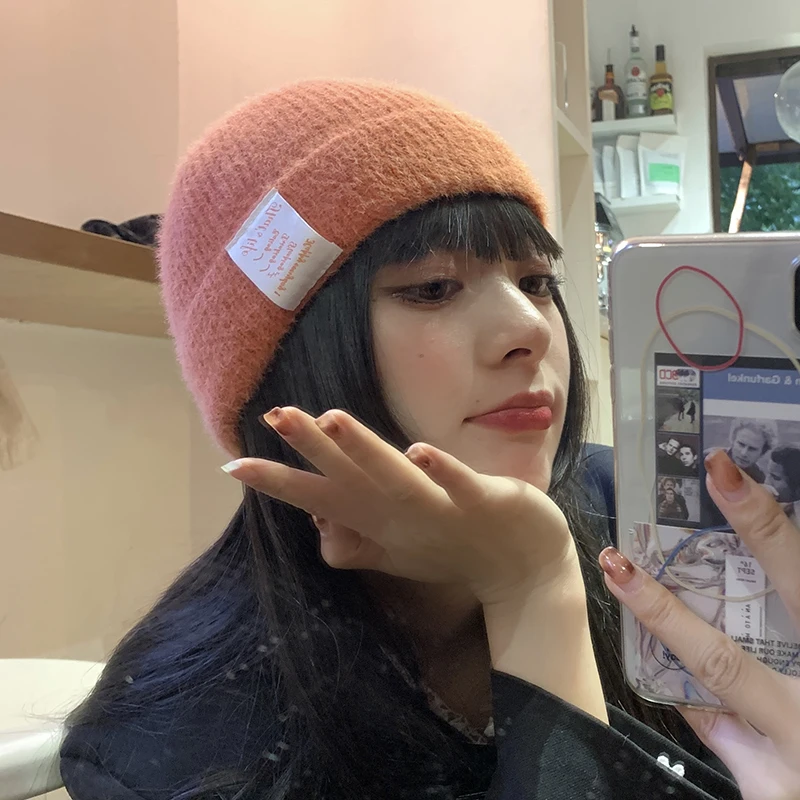 Шерстяная модная осенне зимняя большая шапка с маркировкой женские теплые