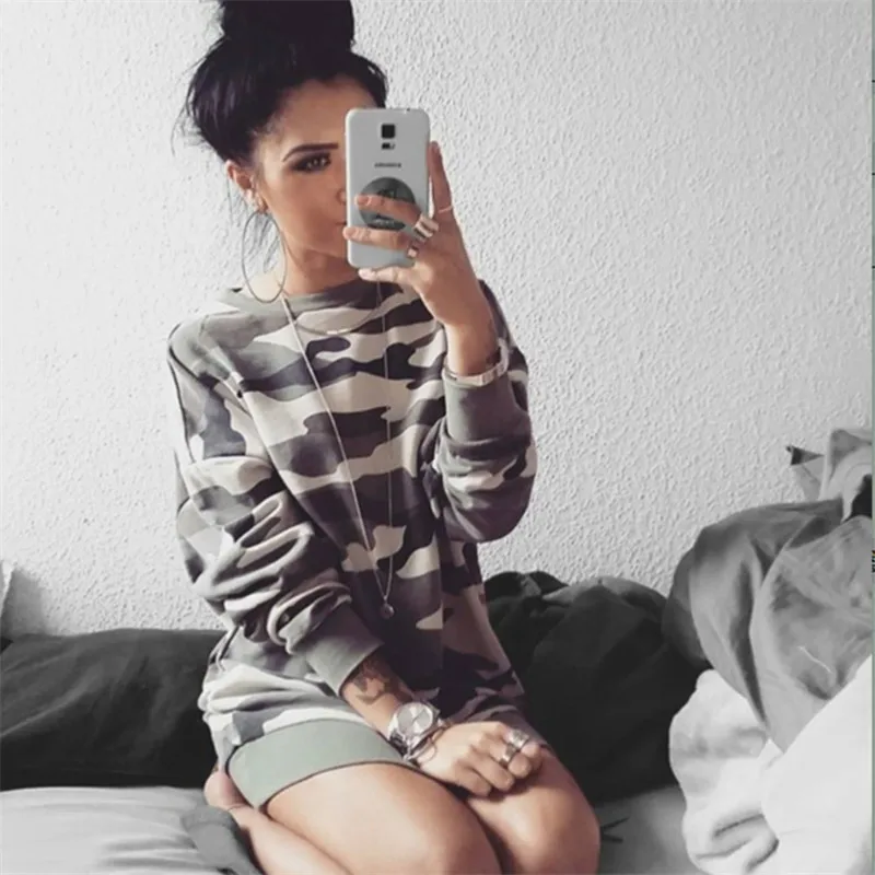 Женское Повседневное платье с камуфляжным принтом армейское зеленое длинным