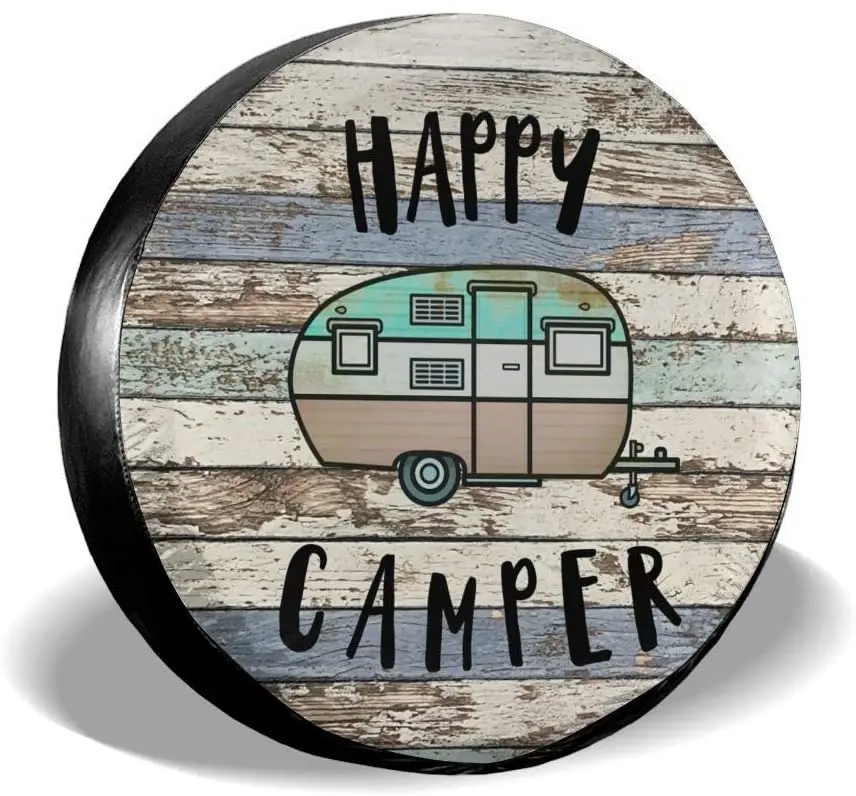 

YZ-MAMU Happy Camper Spare Tire COVER CAR Waterproof for Jeep Trailer RV SUV Truck Camper Travel Trailer Accessories