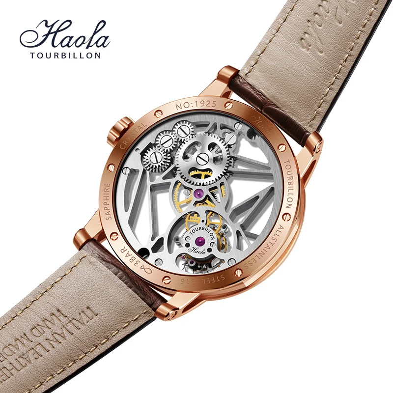 Фото Мужские часы Haofa Luxury с настоящим турбийоном, механические, с ручным заводом, сапфировым стеклом, скелетонизированные, светящиеся, для бизнеса, модель 1925B №3