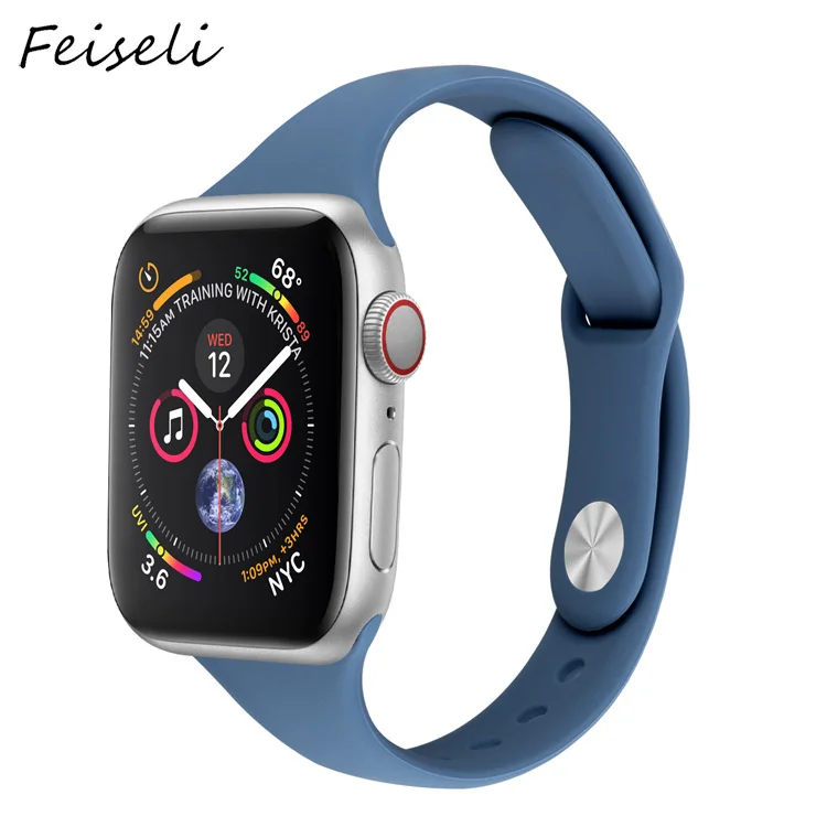 Feiseli для Apple Watch Band 1 2 3 4 5 мягкий силиконовый Одноцветный 38 мм 40 42 44 iwatch сменный