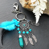 gift pink black beads dreamcatcher feather wind chimes dream catcher key chain women vintage indian style keychain