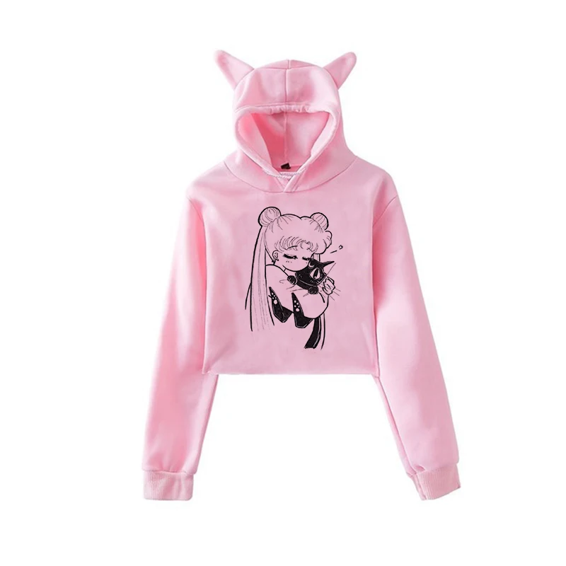 Сейлор Мун Харадзюку Толстовка корейский стиль ulzzang kawaii 90s мультфильм одежда пуловеры новые негабаритные с капюшоном уличная