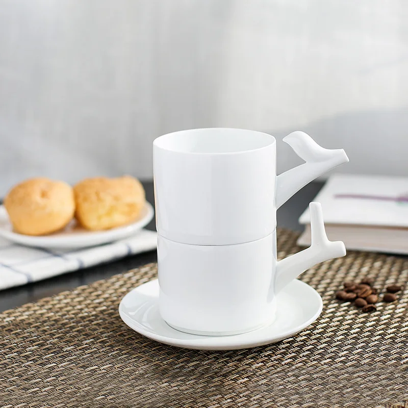 

Modern Style Fashion White Ceramic Coffee Cup And Saucer Porcelain Coffee Set Tea Cup And Saucer Classic Drink Gift
