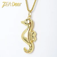 zeadear jewelry classic trendy hippocampus pendant with 55cm necklace copper big hollow for man high quality daily wear gift