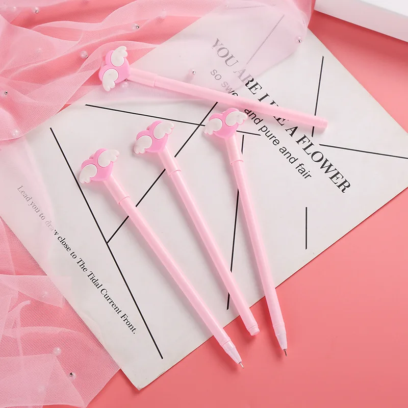24 pcs Angel Wings Gel Pen Cute Cartoon Students Love Pink Neutral Black Sign Pen Cute Stationary Wholesale
