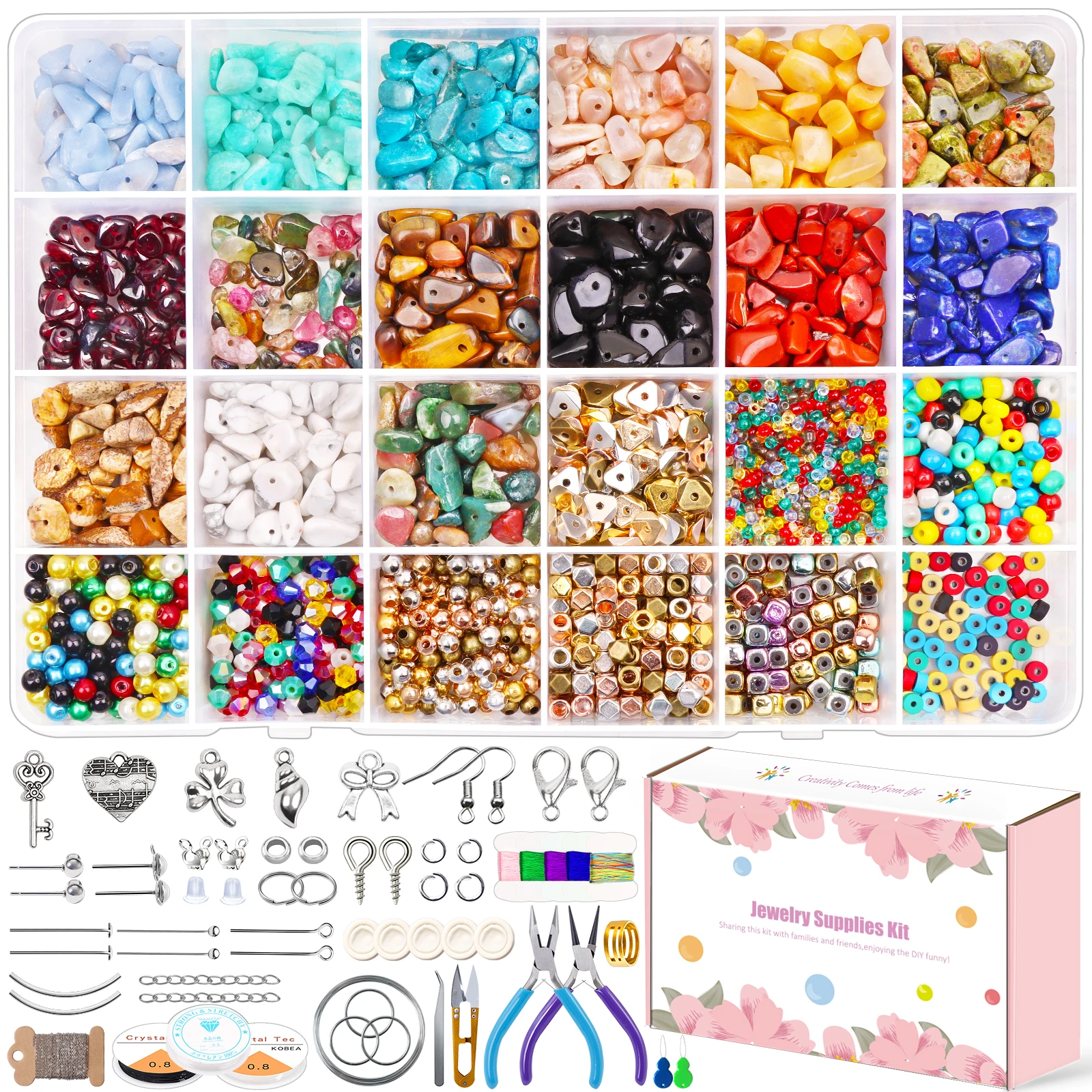 

Irregular Crystal Chip Beads, Jewelry Making Natural Gemstones Kit with Seed Bead, Spacers and Jewelry Making Finding