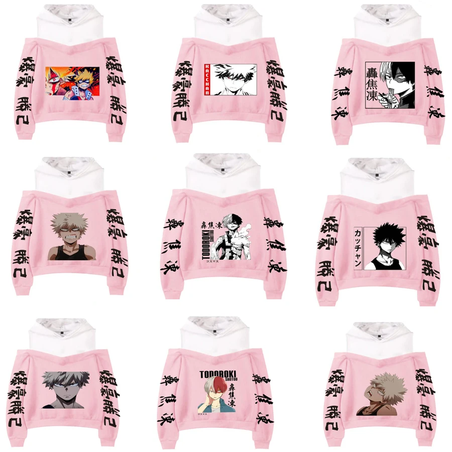 

Anime My Hero Academia Women Hoodies Sweatshirts Streetwear Hip Hop Long Sleeve Sexy Off Shoulder Fleece Hooded Jacket Female