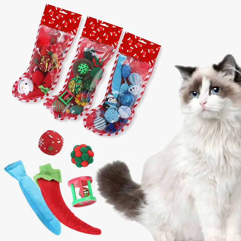 Cat Toy Christmas Socks Plush Padding Built-in Sound Device Elastic Line Mouse Decoration Pet Tool | Дом и сад