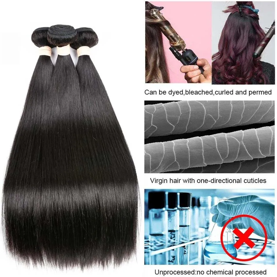 

Peruvian Human Hair Bundles With Closure Straight Weaves Human Hair Bundles With Closure Pre-plucked HairLine 30inch Non-remy