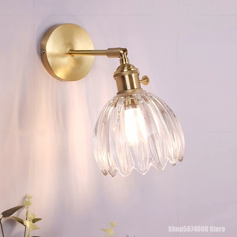 Японский стиль латунные Стеклянные Настенные светильники прикроватные для