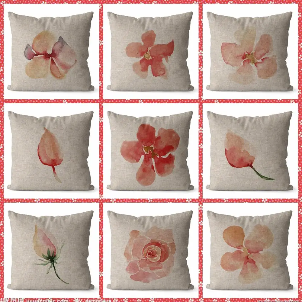 

Cushion Cover Bed Sofa Art Home Decorative Pillowcase Rose Chinese Watercolour Painting Flowers Floral Lotus Throw Pillows Case