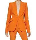 Женский брючный костюм, оранжевый костюм из блейзера и брюк-карандаш, офисный комплект из 2 предметов, 2020