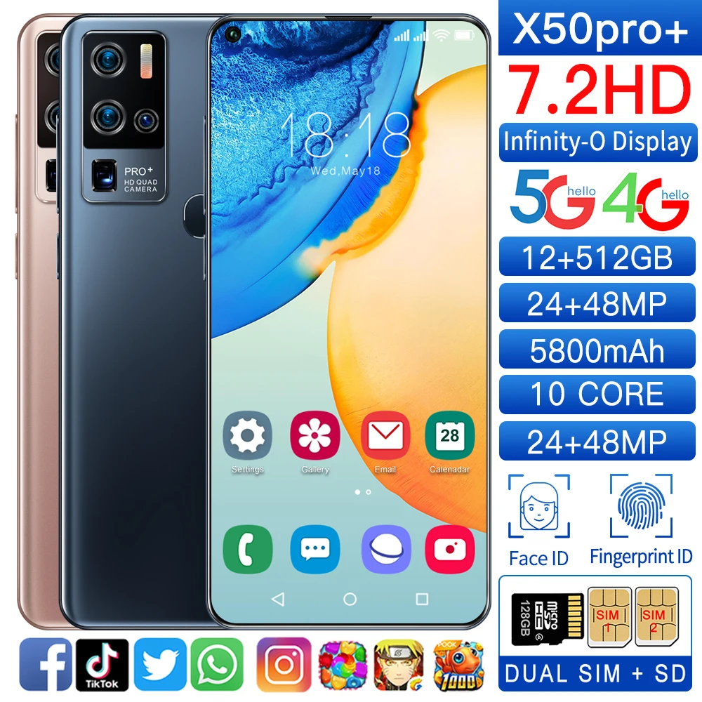 global version x50 8gb 256gb 5g smartphone 5 8inch smart phone mtk 6763 8 0 core 4g network mobile phones android 10 cellphone free global shipping