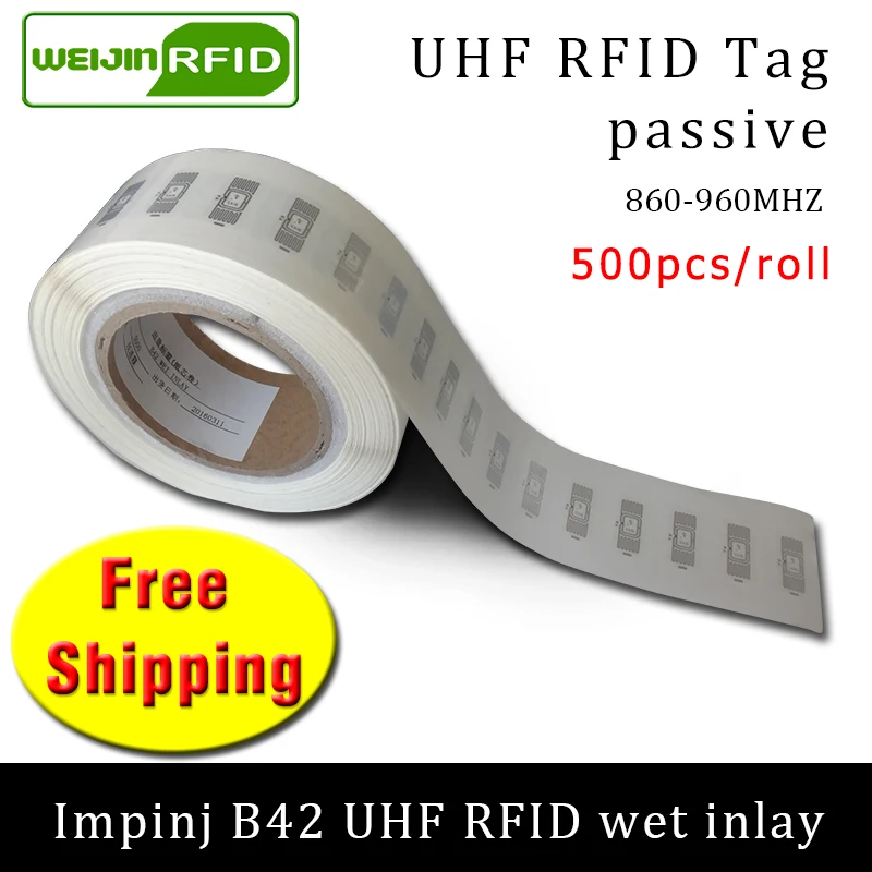 RFID tag UHF sticker Impinj B42 EPC 6C wet inlay 915mhz 868mhz860-960MHZ  500pcs free shipping adhesive passive RFID label