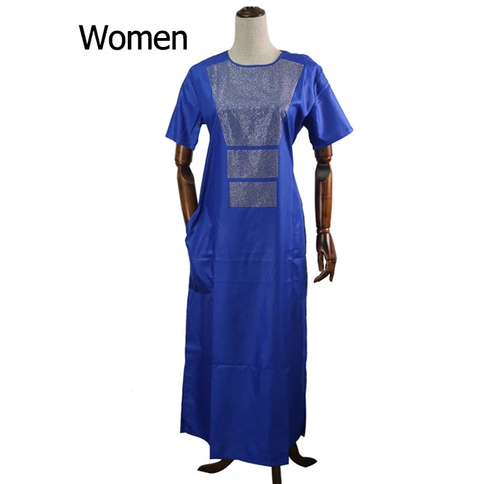 women blue H& D африканская пара одежды костюмы Длинные платья для женщин африканские мужчины Дашики рубашка брюки набор новая одежда с сияющими камнями - Цвет: women blue