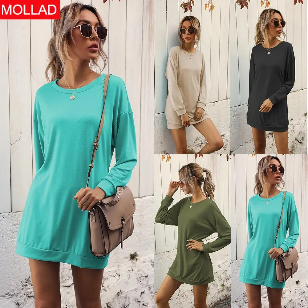 

Hot Sale Women's Clothing European Station Spring and Autumn round Neck Waist-Controlled Long Sleeves Dress