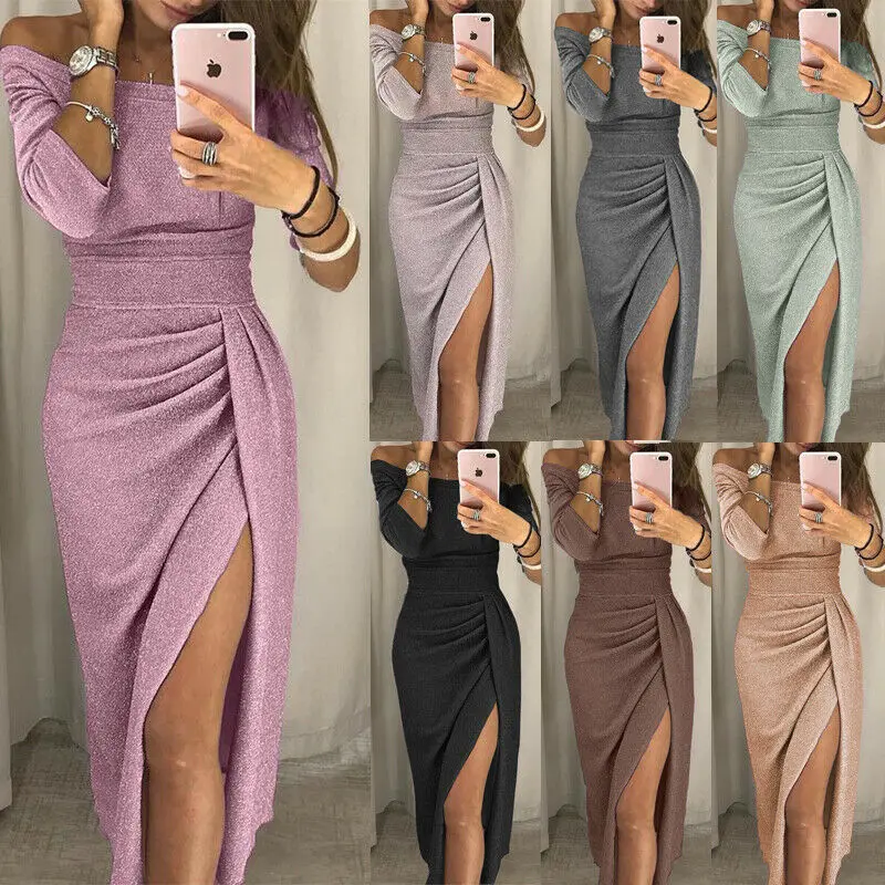 Женское Sequned с открытыми плечами длинным рукавом Bodycon Вечерние Коктейльные