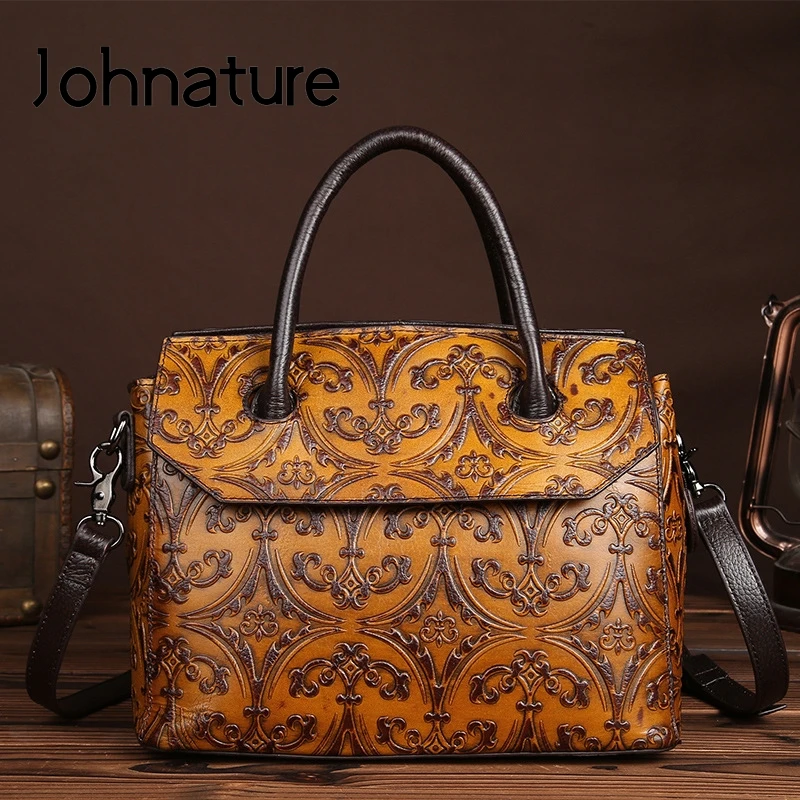 Женская винтажная Сумка тоут Johnature из натуральной воловьей кожи с Цветочным