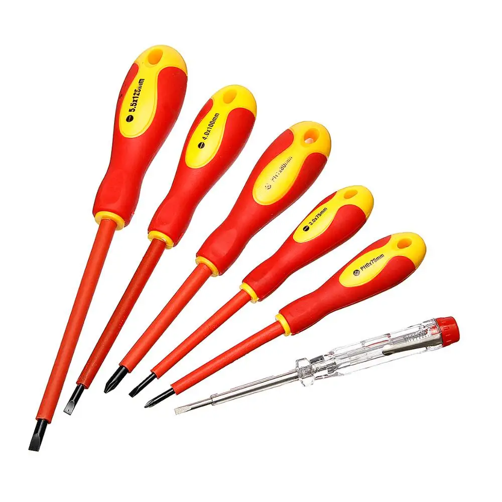 6Pcs set Red Практичный 6 шт. набор VDA электрики отвертка набор Электрический изолированный Набор ручные инструменты высокое качество - Цвет: 6Pcs set Red