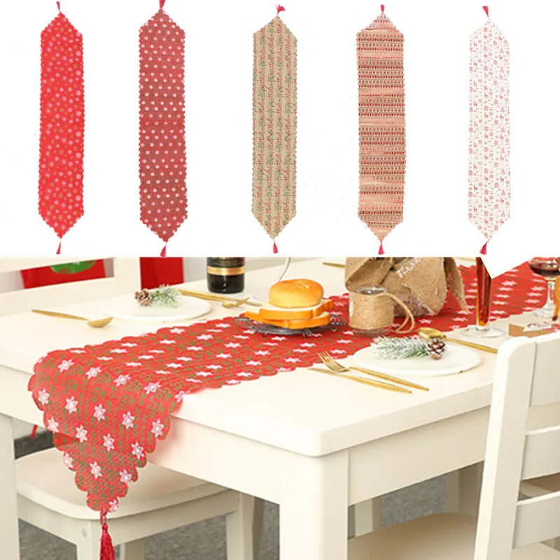 

5 Styles Tassel Festival Decoration Home & Kitchen Printed Linen Christmas Table Runner Party Decorations Placemat Tableware