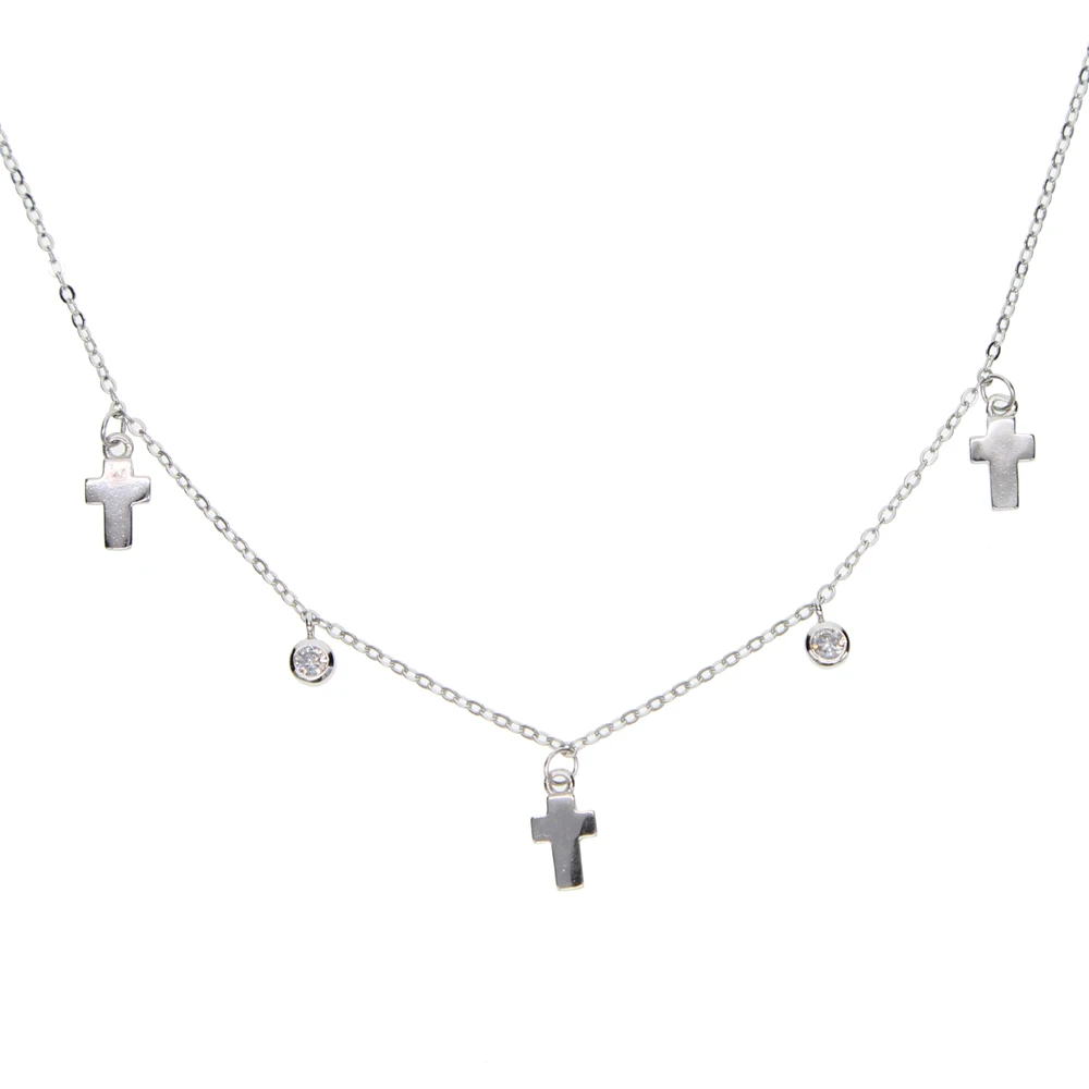 925 sterling silver dangle cross charm pendant 33+7cm choker chocker micro pave clear cz Fine women chain necklaces|Ожерелья| |