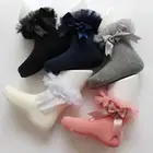 Носки принцессы для маленьких девочек, кружевные короткие носки с бантом и цветочным рисунком, Детские хлопковые носки до щиколотки с рюшами и оборками, вечерние носки для девочек