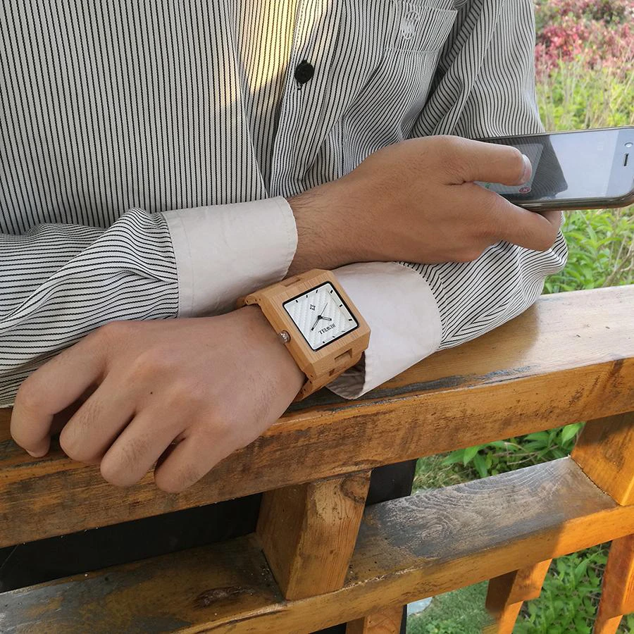 Роскошные брендовые деревянные часы BEWELL для мужчин с квадратным циферблатом и