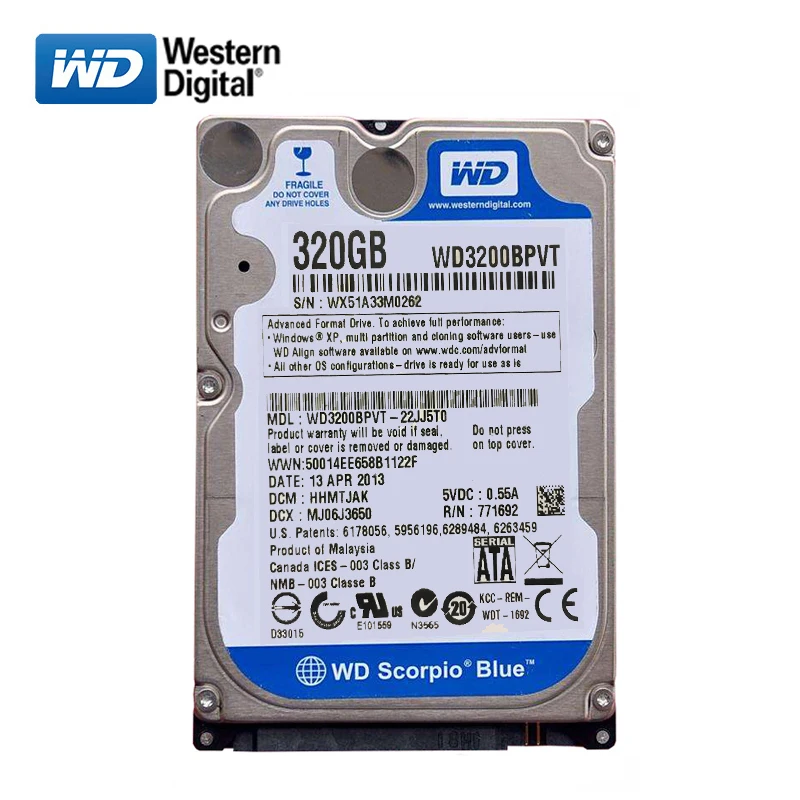 WD 500 Гб 2 5 &quotHDD SATA Внутренний жесткий диск 80 160 250 ГБ 320 3-6 5400-7200 об/мин синий Жесткий