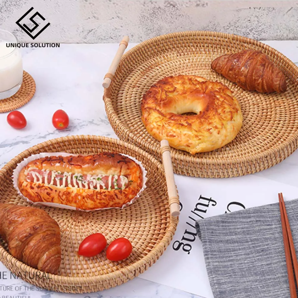 Ручной работы из ротанга ящик для хранения с деревянная круглая ручка плетеная