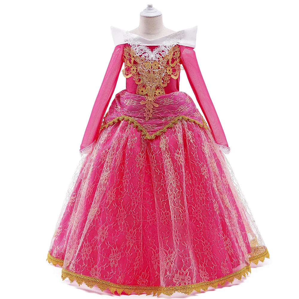 

Children Long Dress 3-10Y Girls Princess Dress Puffy Sequins Party Costumes Kids Wedding Flower Girls Mesh Splicing Pink Dress