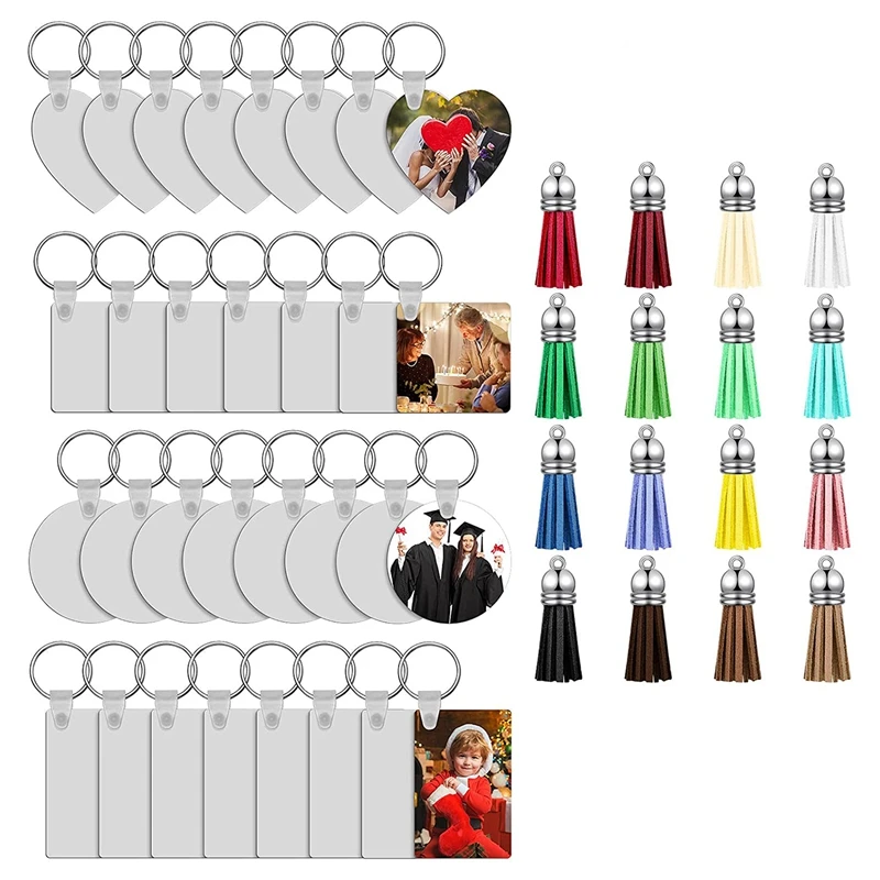 

64 Pcs Sublimation Blank Keychain Double-Side Printed Heat Transfer Keychain DIY MDF Blank Keychain for Graduation Day