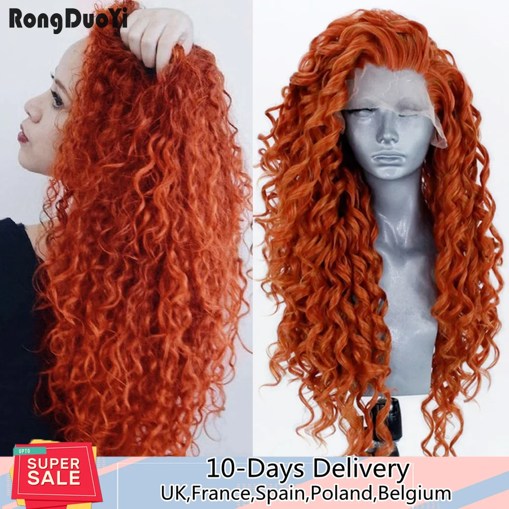 

RONGDUOYI Synthetic Lace Front Wigs for Women High Temperature Fiber Synthetic Wig Orange Hair Curly Wigs Side Part Cosplay Wig