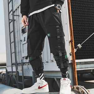 Мужские повседневные брюки-джоггеры с лентами, осенние брюки-карандаш в стиле сафари, уличная одежда с карманами, Новинка